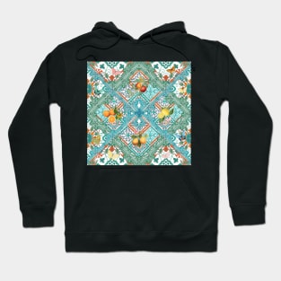 Mediterranean teal tiles, Italian citrus fruit, oranges and lemons Hoodie